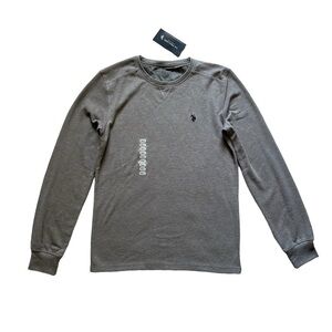 NWT U.S. Polo Assn. Waffle Knit Henley Long Sleeve Grey‎ Size S